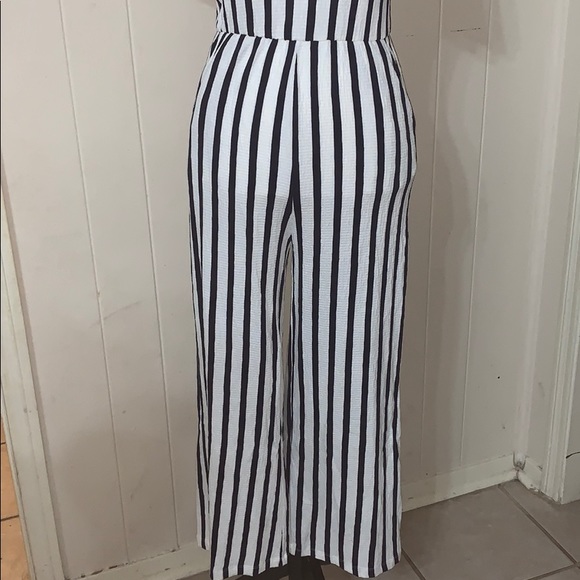Navy & White Striped Off Shoulder Jumpsuit S M L - Picture 7 of 8